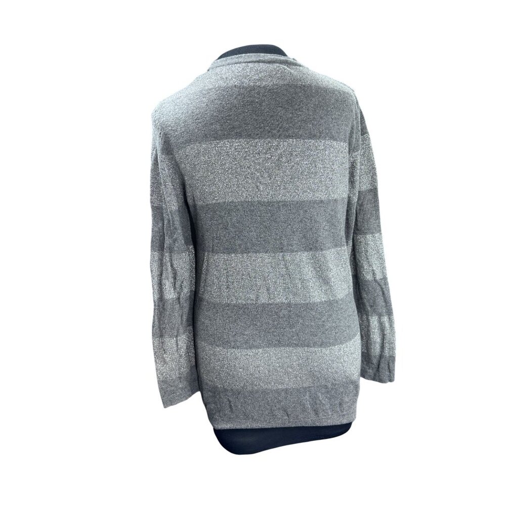 Old Navy Womens Gray Striped Button-Up Cardigan Sweater L - Picture 3 of 10